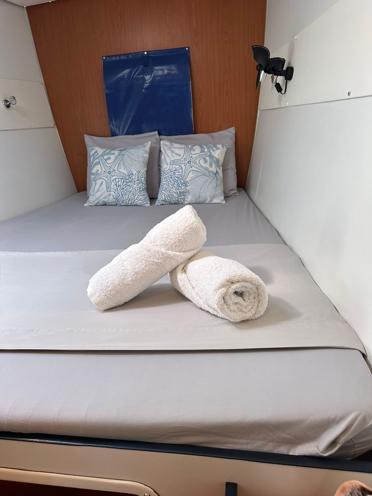 Double cabin made up with fresh linen and towels